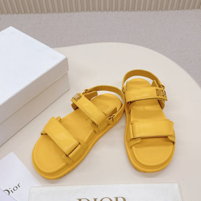 DIOR BACK-STRAP SANDALS 25S IN YELLOW CALFSKIN WITH GOLD HARDWARE