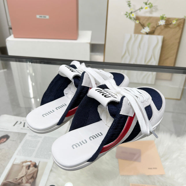 GYMNASIUM SNEAKERS MULES IN OFF WHITE SUEDE AND NAVY BLUE TECHNICAL FABRIC