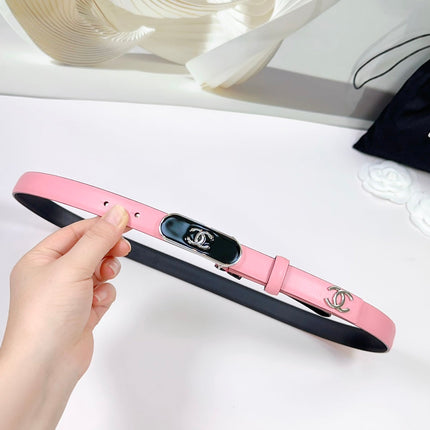 CC BELT 20 MM IN BRIGHT PINK CALFSKIN WITH SILVER MIX BLACK METAL BUCKLE
