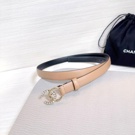 CC BELT 20 MM IN DESERT SAND SMOOTH CALFSKIN GOLD HARDWARE ATTACH RHINSTONE