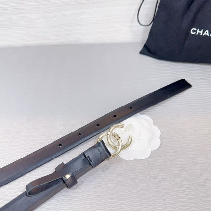 CC BELT 20 MM IN BLACK SMOOTH CALFSKIN GOLD HARDWARE ATTACH RHINSTONE