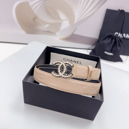 CC 30MM BELT IN BEIGE CREAM EMBROIDERED CALFSKIN METAL HARDWARE