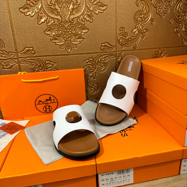 HM CIRCLE CUT SANDAL WHITE AND CARAMEL CALFSKIN