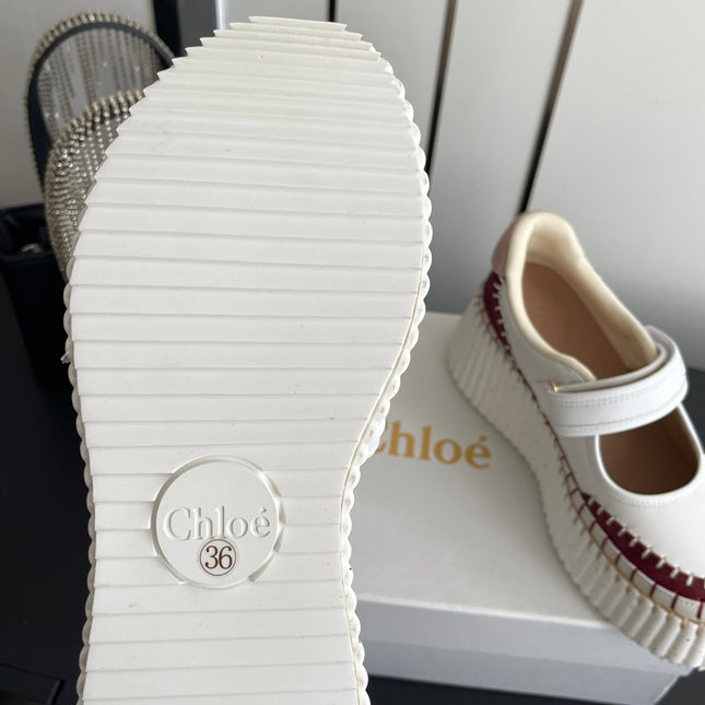 CHLOE 26S MARY JANE SNEAKERS IN WHITE CALFSKIN MIX DARK RED SUEDE