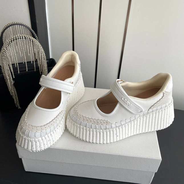 CHLOE 26S MARY JANE SNEAKERS IN CREAM WHITE CALFSKIN