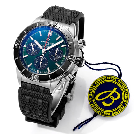 SUPER CHRONOMAT B01 44 STEEL CASE GREEN AND BLUE DIAL