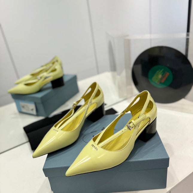 PRA STRAP CUT-OUT PUMPS PASTEL YELLOW CALFSKIN