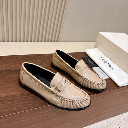 YSL 26S LOAFERS IN BEIGE GLOSSY CALFSKIN