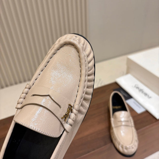 YSL 26S LOAFERS IN BEIGE GLOSSY CALFSKIN