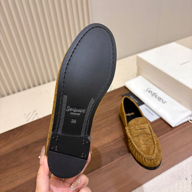 YSL 26S LOAFERS IN MUSTARD YELLOW SUEDE