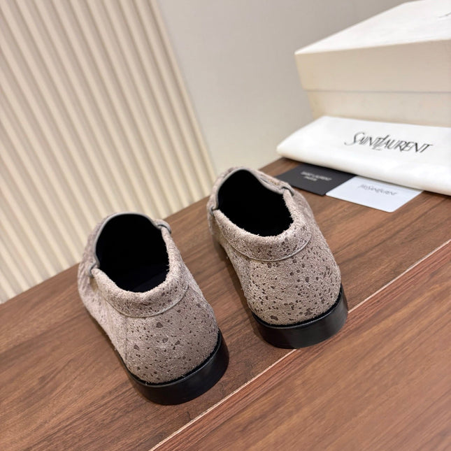 YSL 26S LOAFERS IN GREYISH BROWN SUEDE