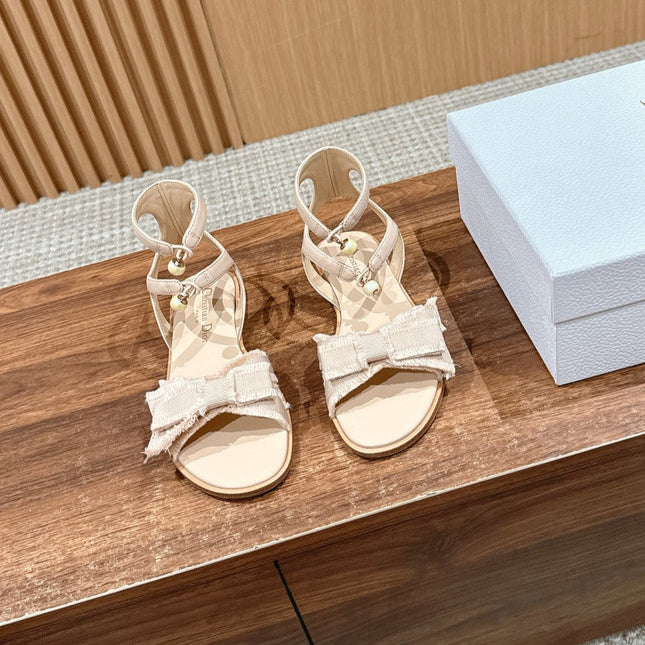 DIOR ADIORABLE SANDALS 25S IN LIGHT BEIGE FABRIC AND LAMBSKIN WITH PEARL DETAILING