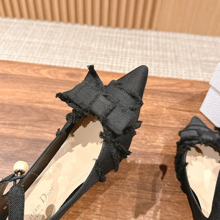 DIOR ADIORABLE HIGH HEEL 25S IN BLACK FABRIC WITH PEARL DETAILING