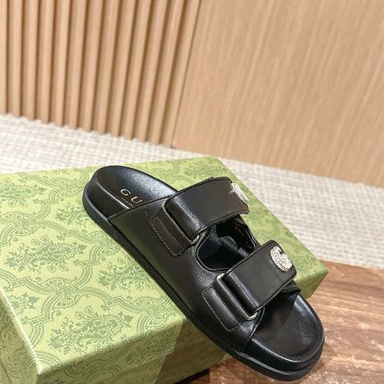 GUCCI 26S DOUBLE-STRAP SANDALS IN BLACK CALFSKIN