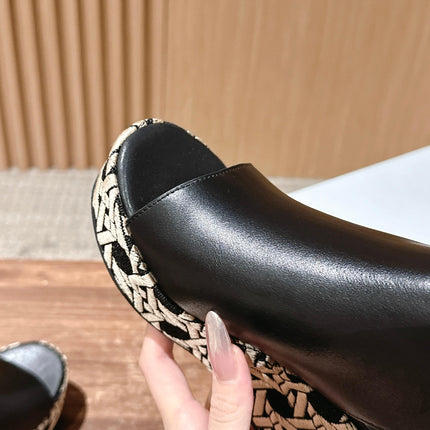 ATTITUDE WEDGE HIGH SLINGBACK 90MM IN BLACK CALFSKIN CANVAS SOLE