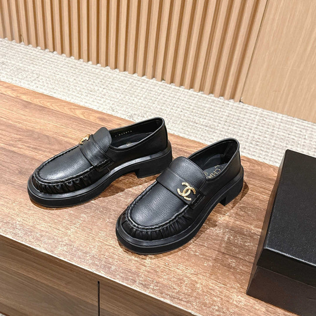 CHANEL 25S DOUBLE MONK STRAP PLEATED LOAFERS BLACK IN CALFSKIN