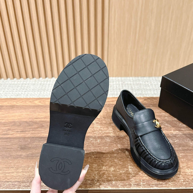 CHANEL 25S DOUBLE MONK STRAP PLEATED LOAFERS BLACK IN CALFSKIN