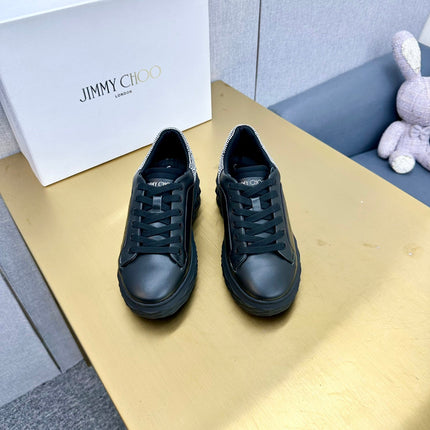 JIMMY CHOO 26S SNEAKERS IN BLACK LEATHER CRYSTAL-EMBELLISHED STYLE 2