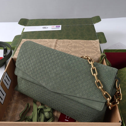 GUCCI 26S SHOULDER BAG 36 IN MOSS GREEN SUEDE