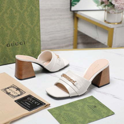GG High Heels Half Slippers White