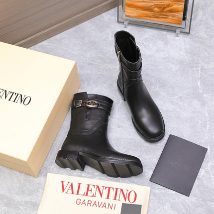 VALENTINO 25S FLAT ANKLE BOOTS IN BLACK CALFSKIN