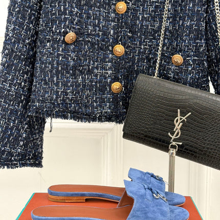 FLAT SANDALS IN BLUE SUEDE AND LAMBSKIN
