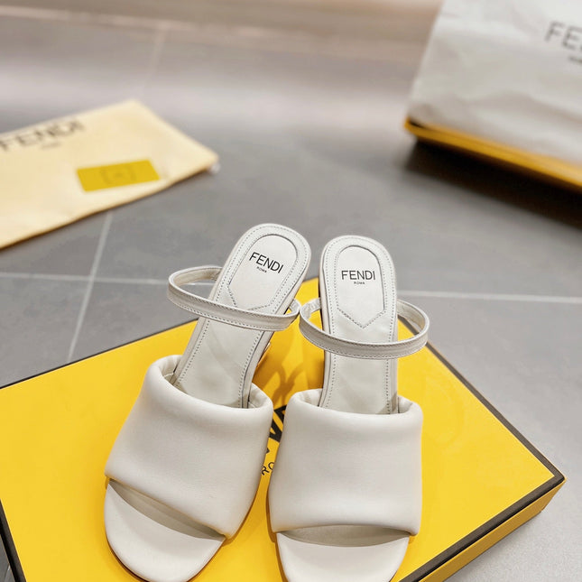 FENDI BAGUETTE HIGH-HEEL SANDALS 8 CM IN WHITE CALFSKIN