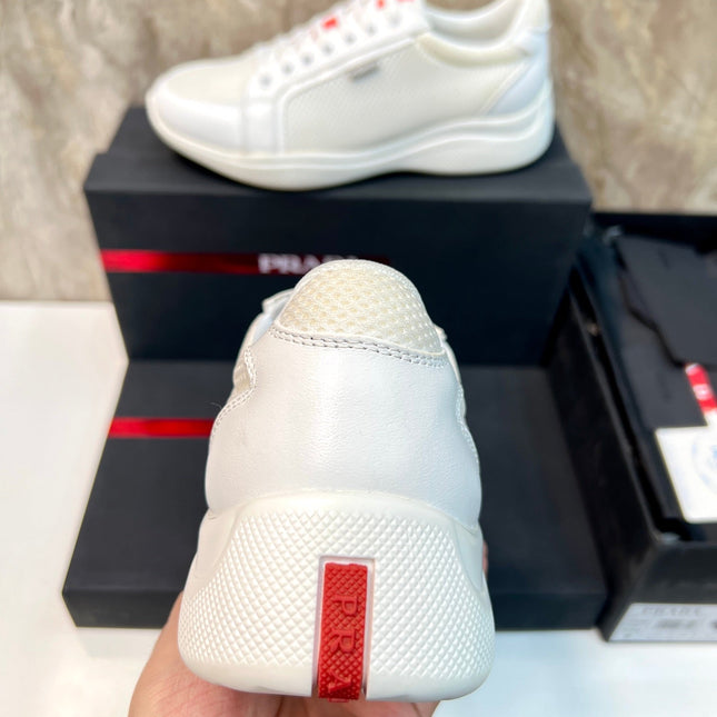 PRA SNEAKER WHITE CALFSKIN AND MESH FABRIC