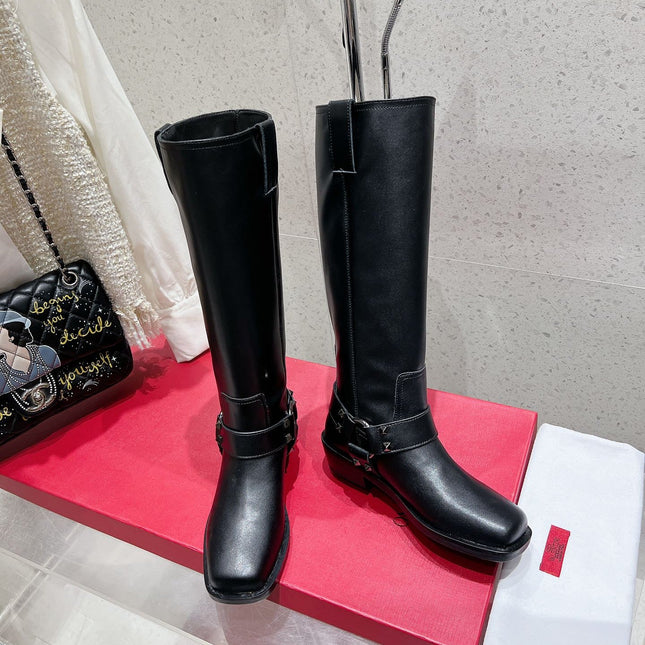VALENTINO 25S KNEE-HIGH BOOTS IN BLACK CALFSKIN STYLE 1