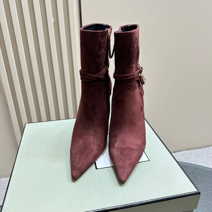 PADLOCK 10 CM ANKLE BOOTS IN WINE RED SUEDE