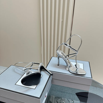HIGH-HEELED 10 CM SANDAL IN SILVER LAMBSKIN