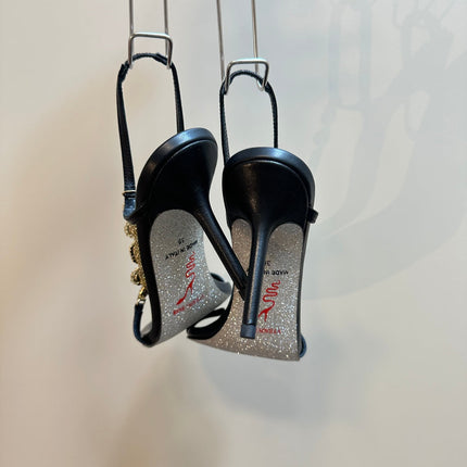 HIGH HEEL 80 MM IN BLACK CALFSKIN WITH RHINESTONES
