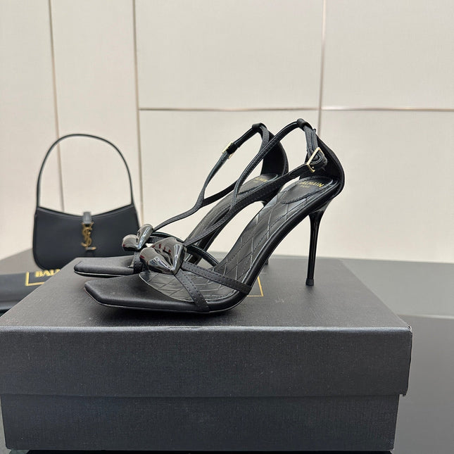 BALMAIN 25S LIPS SANDALS 10 IN BLACK SATIN