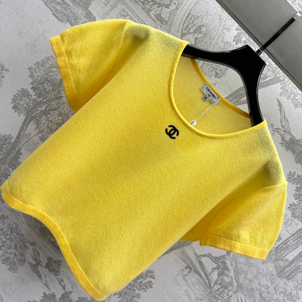CHANEL SHORT SLEEVE CREW NECK KNIT TOP 263666