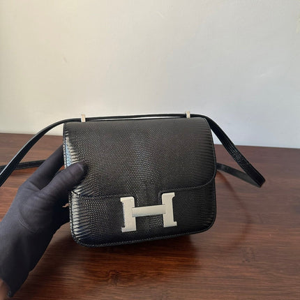 CONSTANCE 18 BLACK LIZARD SILVER HARDWARE