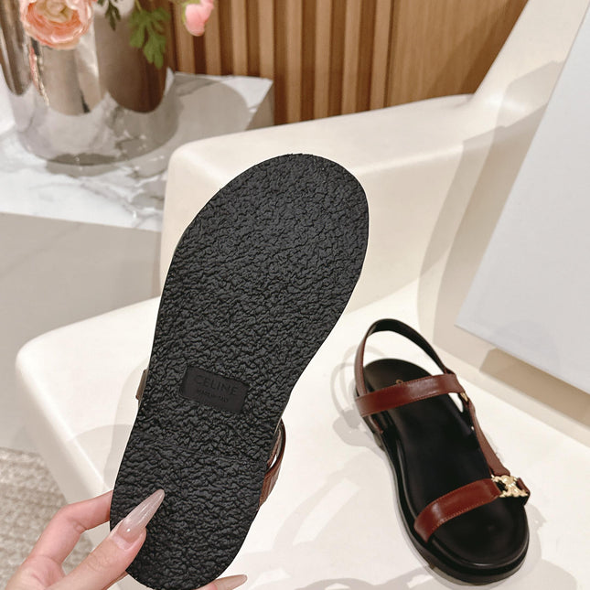 MAUD SANDAL WITH TRIOMPHE IN RUST BROWN CALFSKIN