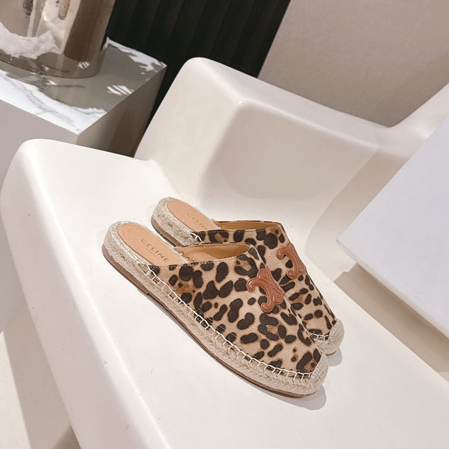CELINE 25S LES ESPADRILLES MULE IN LEOPARD PRINTED HAIRY CALFSKIN