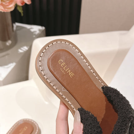 CELINE 25S LYMPIA TWISTED SANDAL IN BLACK SPONGE FABRIC