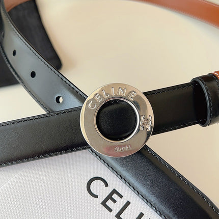 CELINE 26S BELT 25 MM IN BLACK AND BROWN CALFSKIN 636393