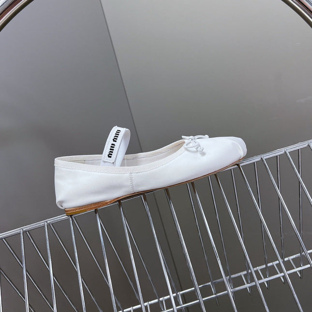 BALLET FLAT SHOES WHITE GLOSSY SHEEPSKIN