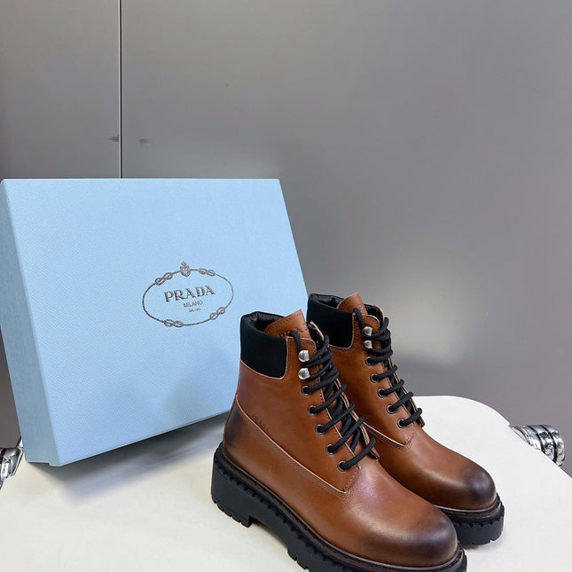 PRA LACE-UP BOOTS OMBRE CARAMEL CALFSKIN