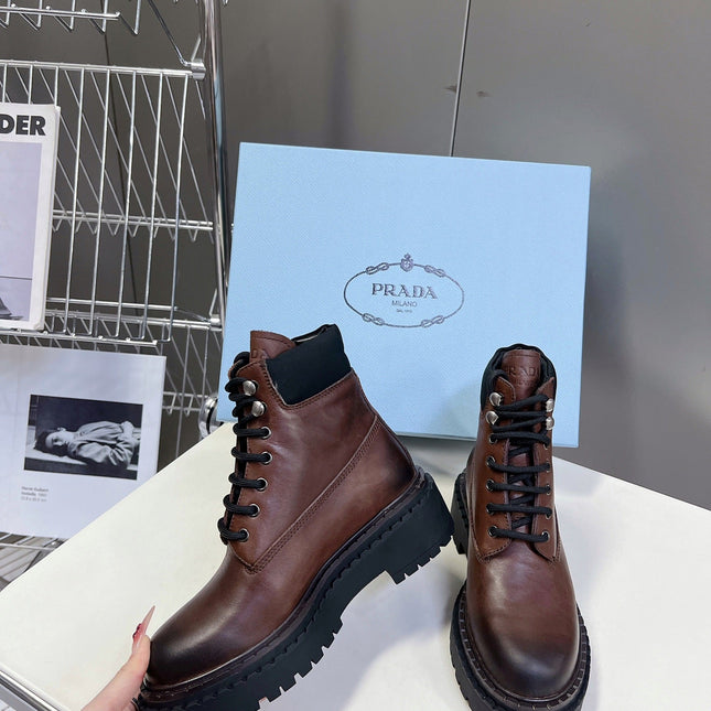 PRA LACE-UP BOOTS OMBRE CHOCOLATE CALFSKIN