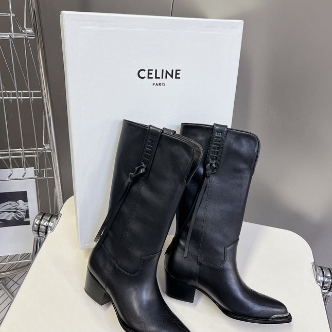 CELINE 25S HIGH CUT CHELSEA BOOTS 45MM IN BLACK CALFSKIN
