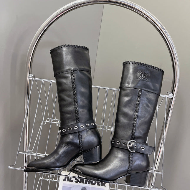 CELINE 25S BULKY LACED UP BOOTS 45MM IN BLACK CALFSKIN