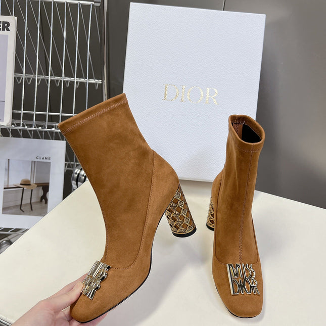 ICON HEELED ANKLE BOOT BRONZE BROWN SUEDE 8 CM WITH GOLD LOGO