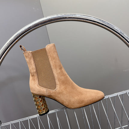 ICON HEELED ANKLE BOOT CIDER BROWN SUEDE 8 CM