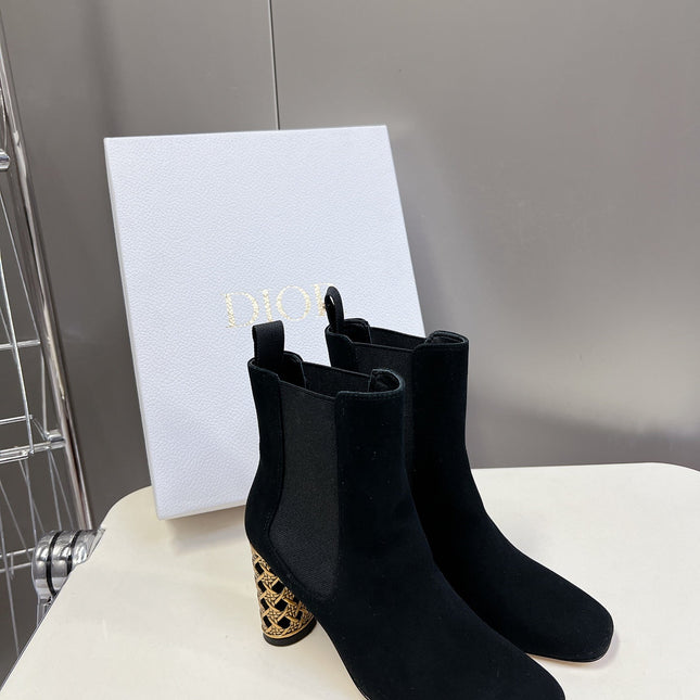 ICON HEELED ANKLE BOOT BLACK SUEDE 8 CM