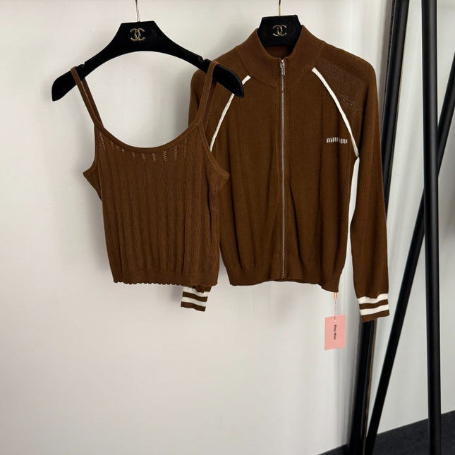MIUMIU KNIT SET WITH CARDIGAN AND CAMI TOP STYLE 561