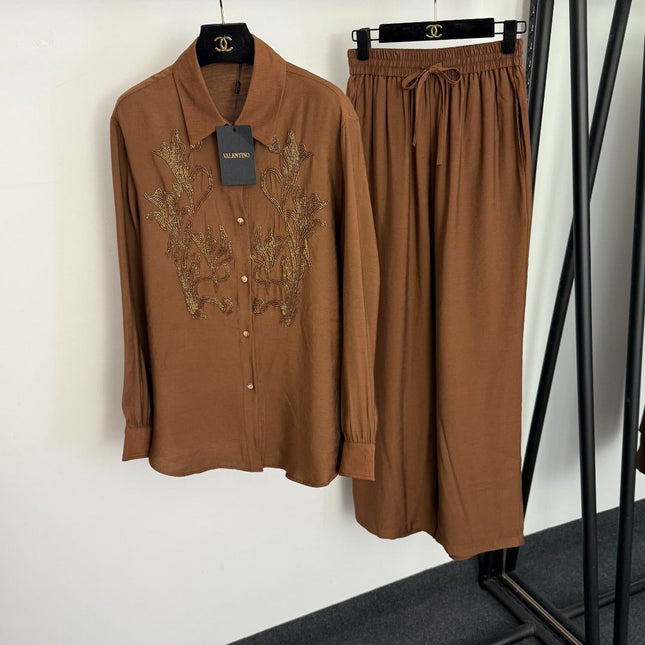 VALENTINO 26S LONG-SLEEVE SHIRT & WIDE-LEG PANTS SET 403