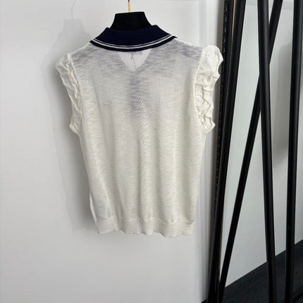 GUCCI 26S PUFF-SLEEVE KNIT POLO TOP 384